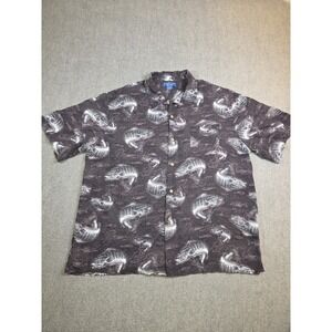 Puritan Mens XL 46-48 Grizzly Brown Bass Fishing All Over Print Button-Up